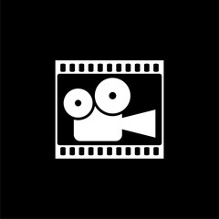 Cinema camera icon isolated on black background