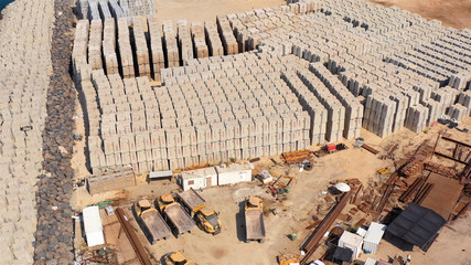 Drone view over Ashdod New port under Construction with materials docking, Israel