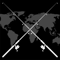 Fishing rod icon isolated on black background
