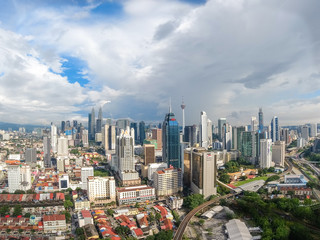 Fototapeta na wymiar KUALA LUMPUR, MALAYSIA - October 27, 2019; Cityscape of Kuala Lumpur, the capital of Malaysia. Its modern skyline is dominated by the 451m tall Petronas Twin Towers or KLCC by locals