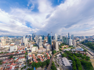 Fototapeta na wymiar KUALA LUMPUR, MALAYSIA - October 27, 2019; Cityscape of Kuala Lumpur, the capital of Malaysia. Its modern skyline is dominated by the 451m tall Petronas Twin Towers or KLCC by locals