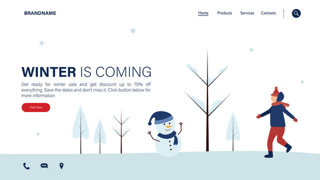 Winter season banner for website header or internet ads. Winter sale advertise background. winter is coming.