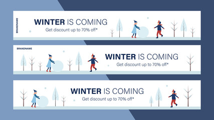 Winter sale mobile banner for website or internet ads. Winter season sale advertise background. winter is coming.