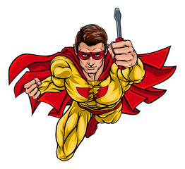 A super electrician or maintenance engineer hero superhero holding a screwdriver © Christos Georghiou