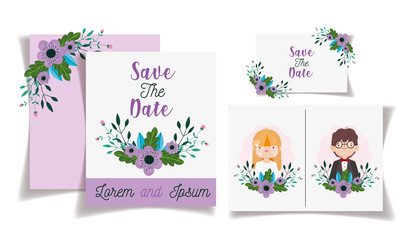 wedding couple flowers save the date invitation card