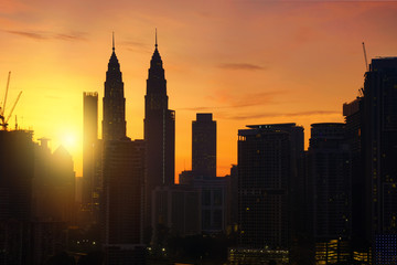 Beautiful scenery of Kuala Lumpur City Centre with sunrise sky background