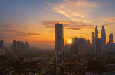 Fototapeta premium Beautiful scenery of Kuala Lumpur City Centre with sunrise sky background