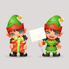 Female elf santa claus girl helper christmas new year 3d cartoon woman character design vector illustration