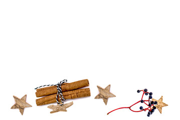 Christmas composition on white background. Flat lay, top view, copy space. Autumn composition. Dried red leaves, rowan berries on white background. Autumn, fall, halloween, thanksgiving day concept