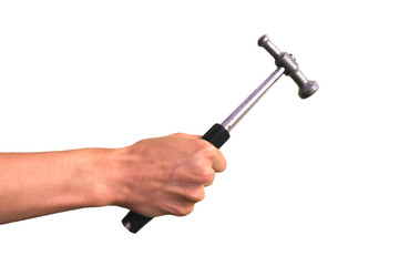 female hand with a hammer isolate