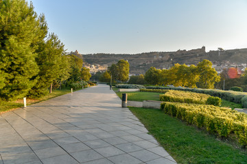 Old Tbilisi, Tbilisi, Georgia, October 17, 2019, Arial view of Tbilisi from Medieval castle of Narikala and Tbilisi city overview, Republic of Georgia, Caucasus region