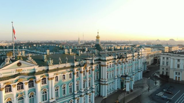 Hermitage aerial view at dawn in summer