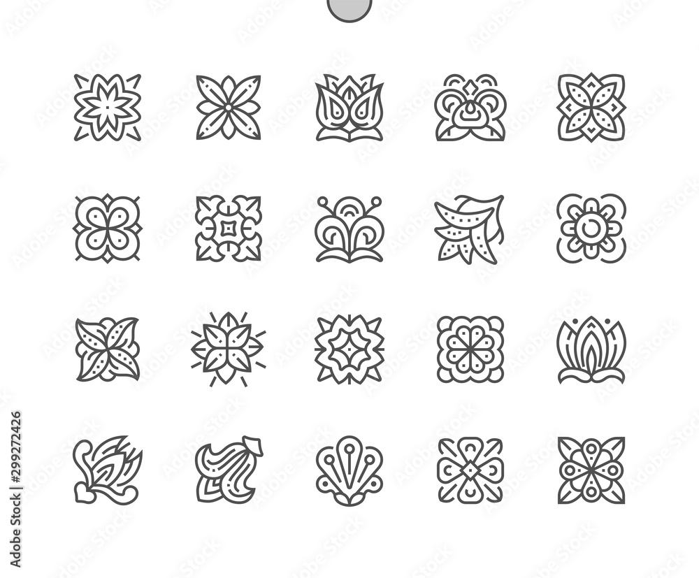 Poster floral embroidery well-crafted pixel perfect vector thin line icons 30 2x grid for web graphics and 