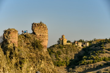 Obraz premium Old Tbilisi, Tbilisi, Georgia, October 17, 2019, Arial view of Tbilisi from Medieval castle of Narikala and Tbilisi city overview, Republic of Georgia, Caucasus region