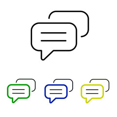 Speech bubble linear icon set, chat sign made with two square speech bubbles and lines for text. Stock Vector illustration isolated on white background.