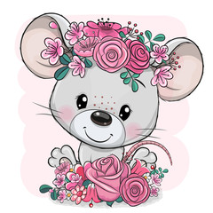 Cartoon Mouse with flowers on a pink background