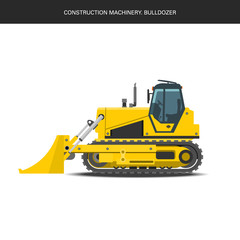 Construction realistic machinery. Bulldozer. Specialized construction machinery.