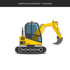 Construction realistic machinery. Excavator. Specialized construction machinery.