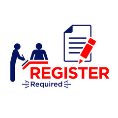 Registration Required, registration counter to fill forms, vector red on white