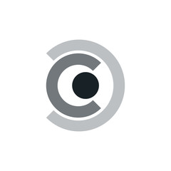 Circled design element with business Logo concept. Two half circles and dot in the middle. Stock Vector illustration isolated on white background.