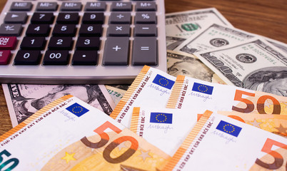 Euro and US dollars close up