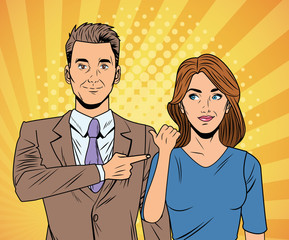 elegant business couple pop art style characters