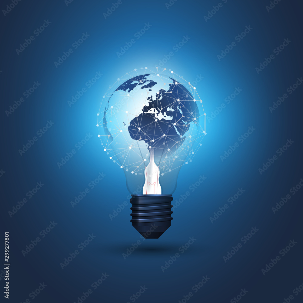 Poster abstract cloud computing, electric and global network connections concept design with earth globe in