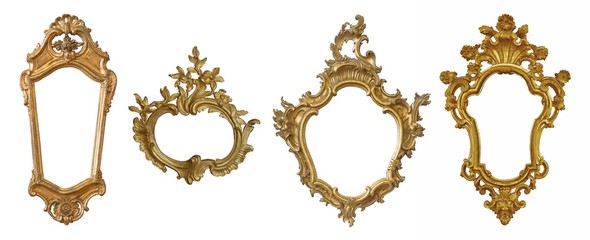 Set of golden frames for paintings, mirrors or photos