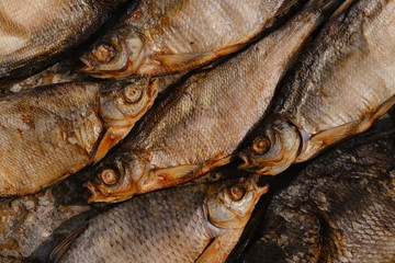 conceptual flat background of dried fish. vobla