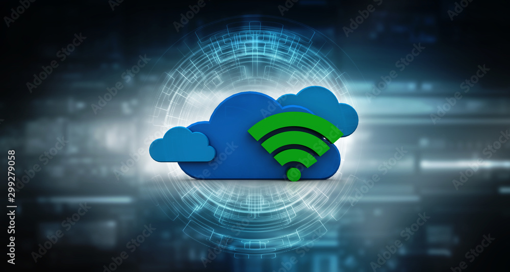 Poster 3d rendering cloud online storage icons with wifi
