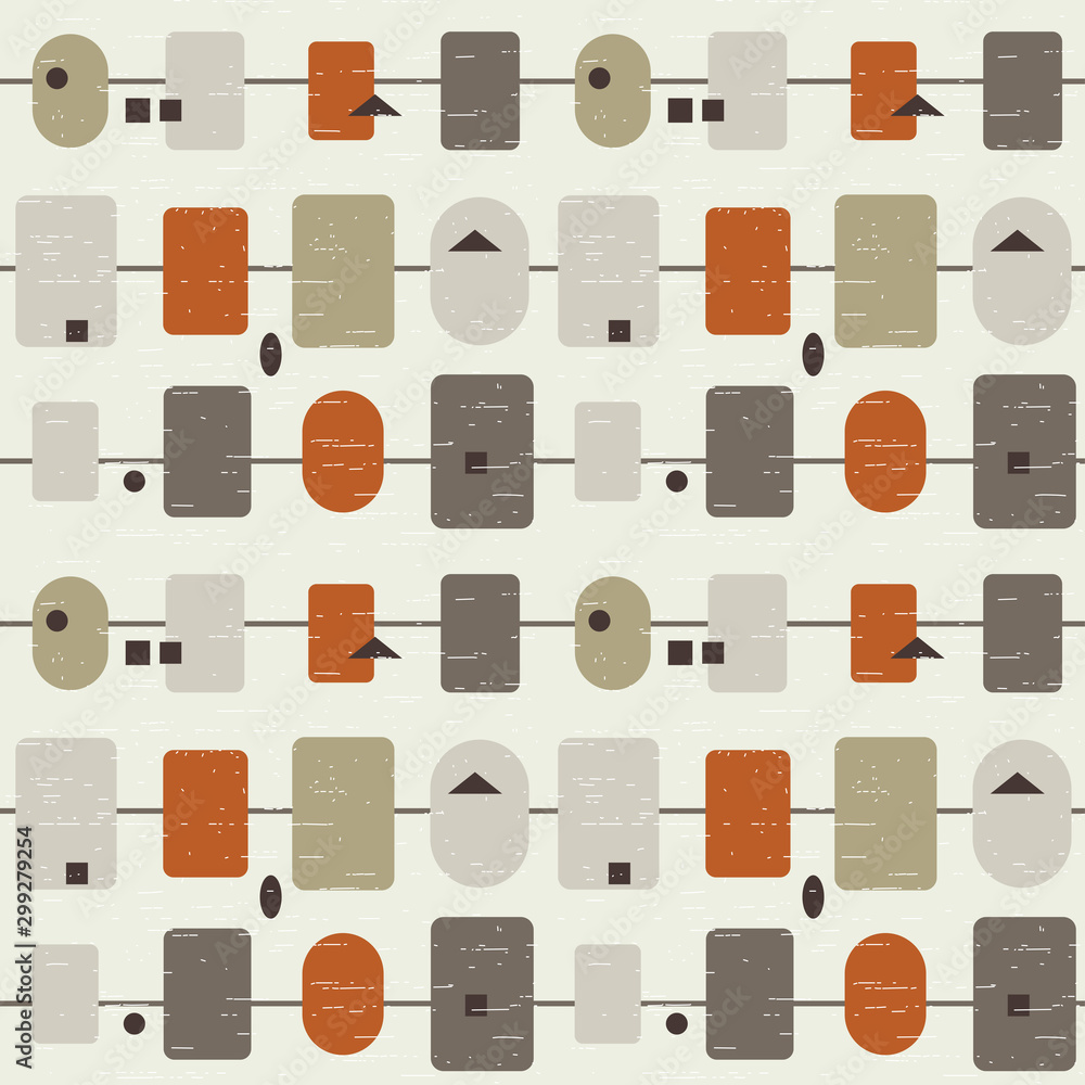 Poster abstract geometric vector seamless pattern inspired by mid-century modern fabrics. simple shapes and