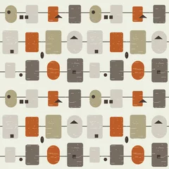 Cercles muraux Années 50 Motif harmonieux de vecteur géométrique abstrait inspiré des tissus modernes du milieu du siècle. Des formes et des lignes simples dans des couleurs pastel rétro et un fond texturé. Le masque d& 39 écrêtage est utilisé pour une édition facile.