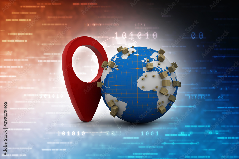 Poster 3d rendering red map pointer in card box