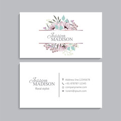 Business card template with pink flowers