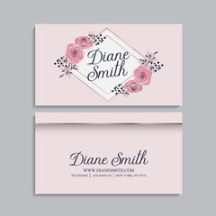 Business card template with pink flowers