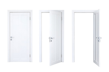 Set of different white door isolated on white background