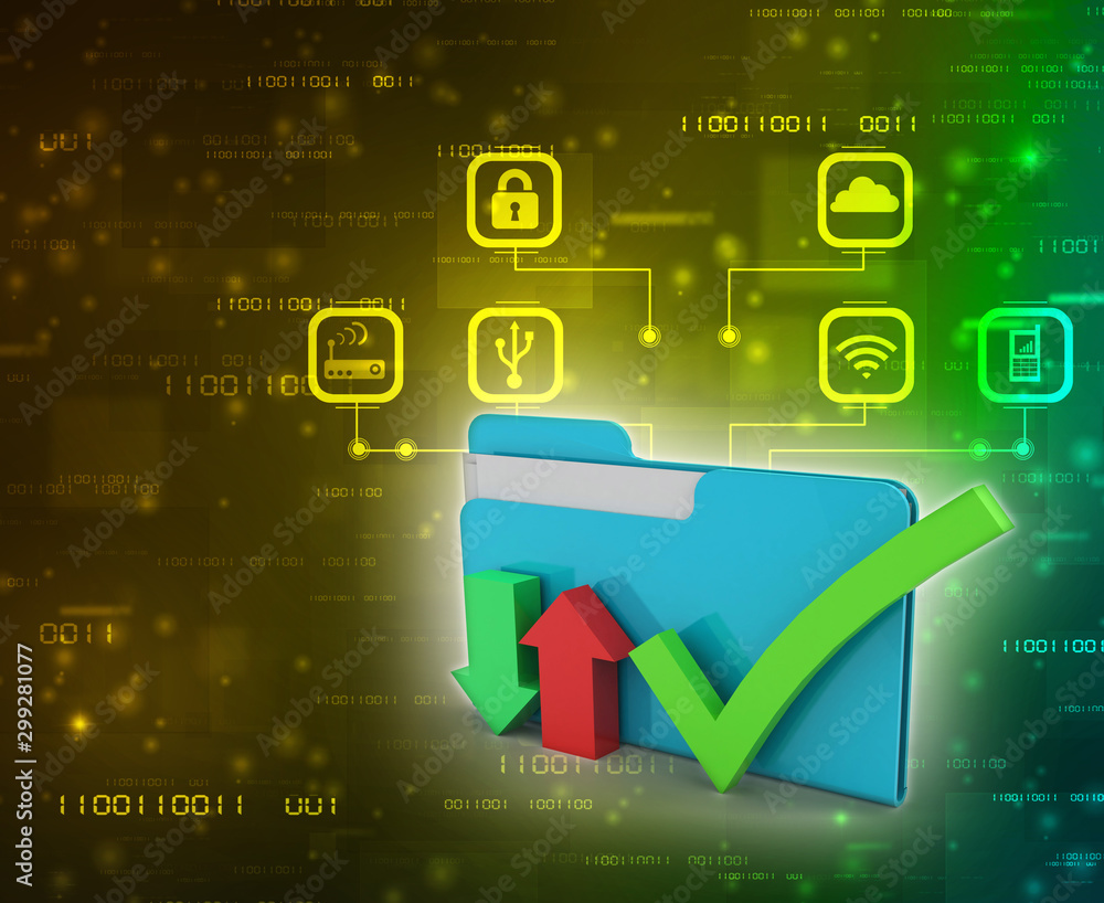 Poster 3d illustration checkbox tick with folder