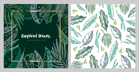 palm leaf pattern golden frame