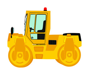 Road roller working on new road construction site vector illustration isolated on white background. Asphalt roller heavy industrial machine. Asphalt paving repair street.
