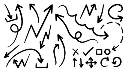 Hand drawn arrow vector icons set. 