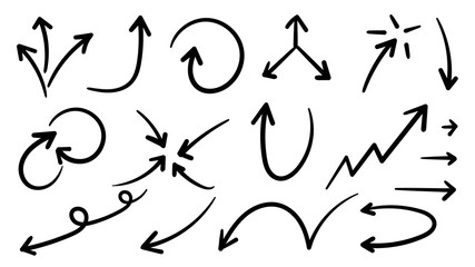 Fototapeta premium Hand drawn arrow vector icons set. 