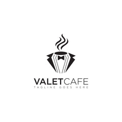 unique logo valetcafe, with valet uniform and negative space a glass coffee vector  