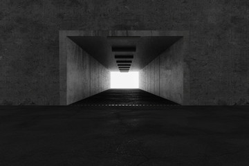 Beton Tunnel mit hellem Licht am Ende. 3D Rendering