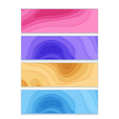 Horizontal banners set 3D abstract background, pink, purple, and orange paper cut shapes, design layout for business presentations, flyers, posters and invitations. Carving art, Vector EPS 10 format