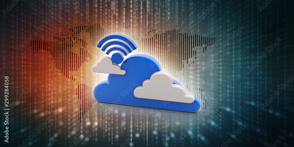 Poster 3d rendering cloud online storage icons with wifi