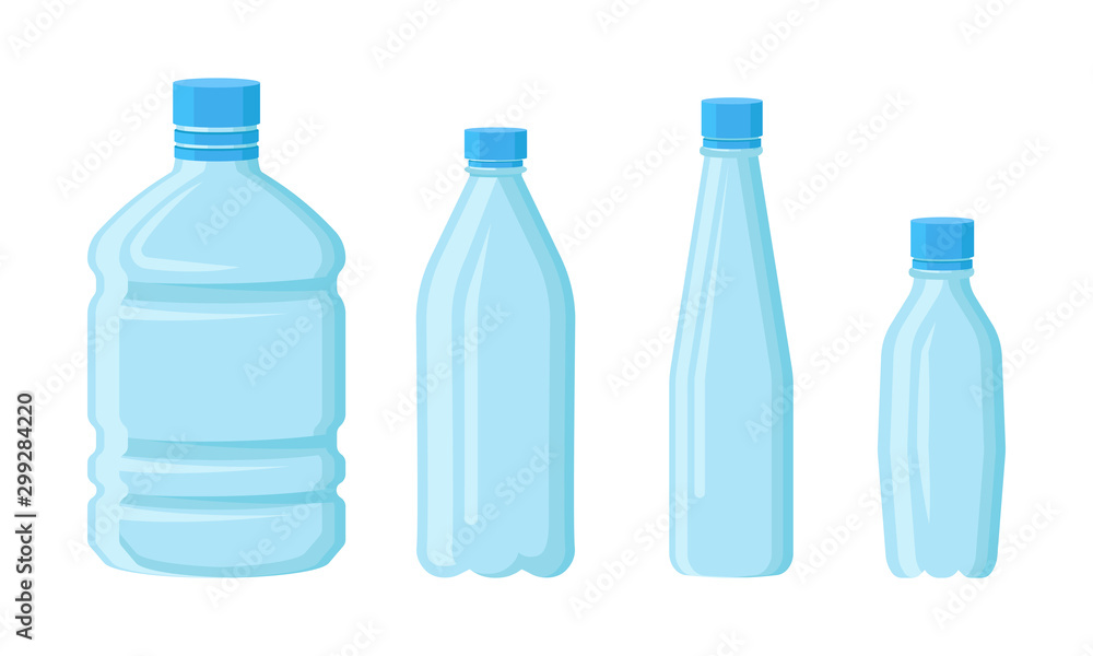 Poster plastic empty volume bottles vector isolated set