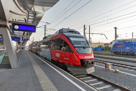 Graz Hauptbahnhof railway station platform, Austria.