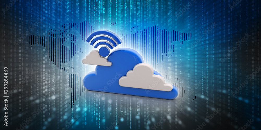 Poster 3d rendering cloud online storage icons with wifi
