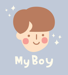 Hand Drawn Cute Boy with Smiley Face. Boy Portrait. Avatar. Vector Illustration. - 299285037