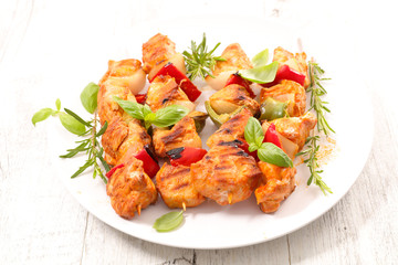 fried chicken or beef skewer and bell pepper